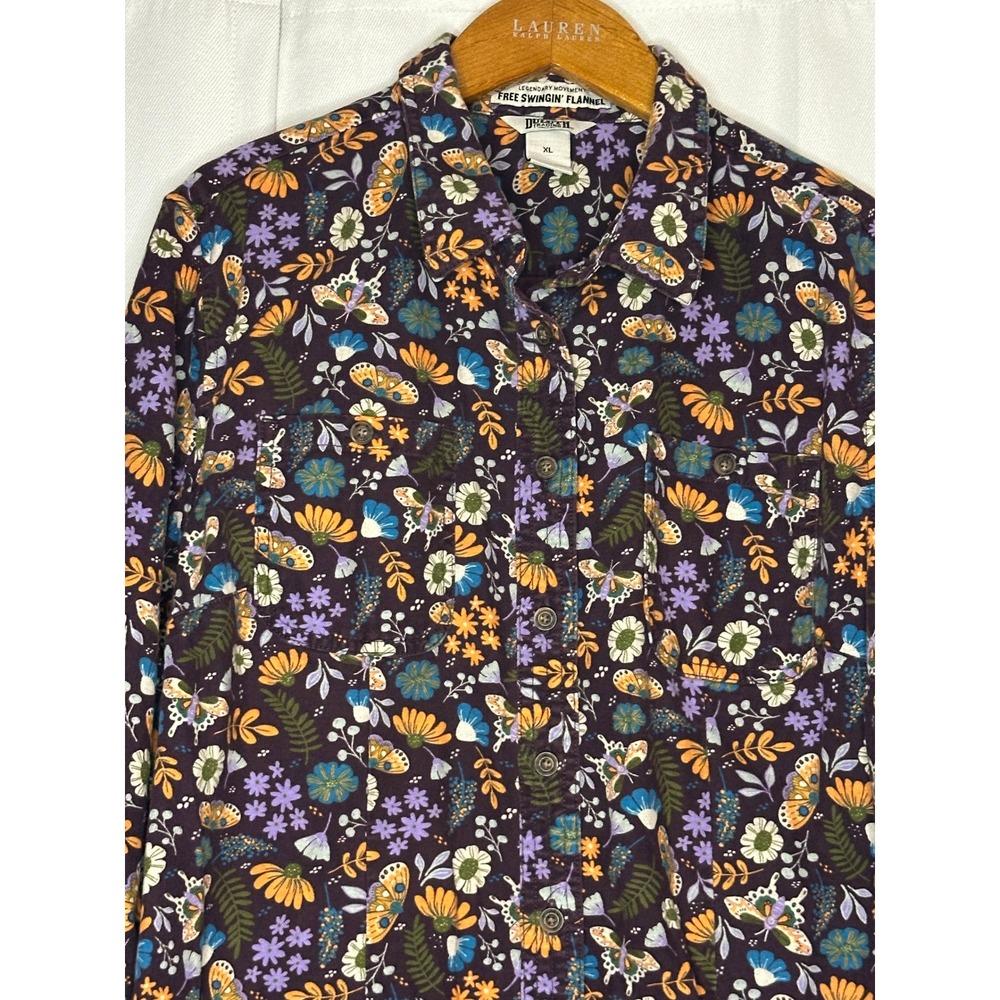 Duluth Trading Free Swingin Flannel Shirt XL Butterfly Floral Purple Cotton - Picture 3 of 9